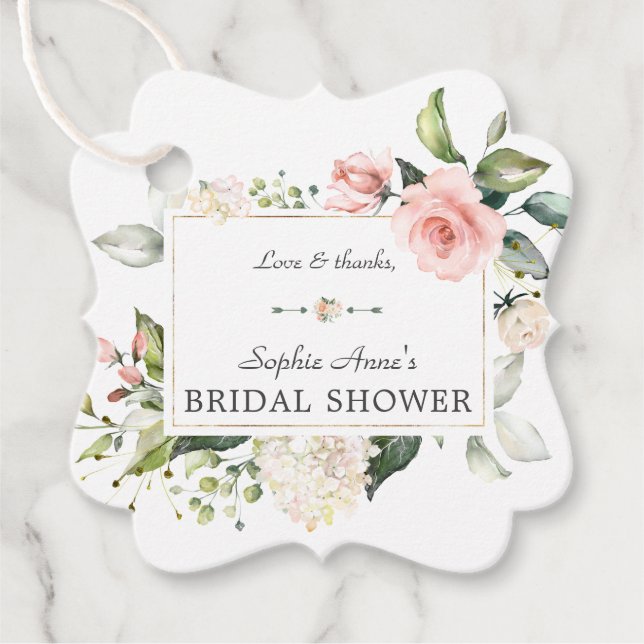 Étiquettes Cadeau Elégante aquarelle rose Blush Fête des mariées flo (Devant)