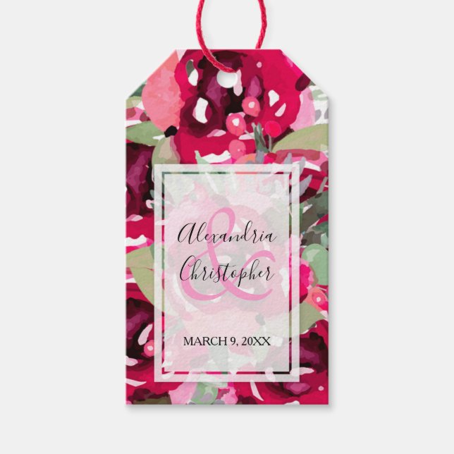 Étiquettes-cadeau Elégante Aquarelle Rose Chaud Fleur Mariage Favori (Devant)