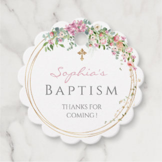 Étiquettes Cadeau Elégante Aquarelle rose Floral Girl Baptism Favou