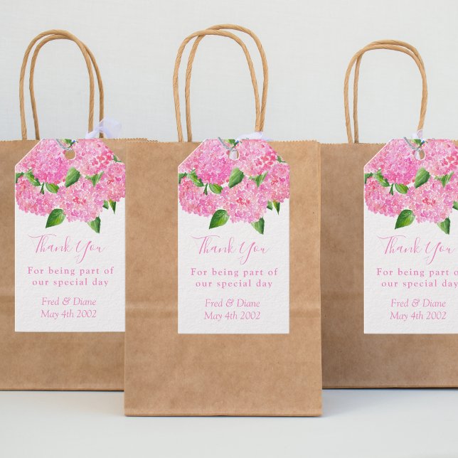 Étiquettes-cadeau Elégante aquarelle rose Hydrangée Mariage floral (Créateur téléchargé)