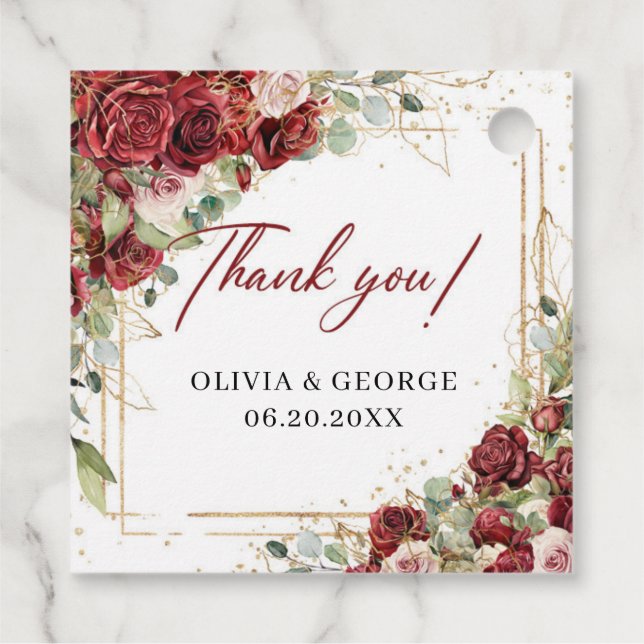 Étiquettes Cadeau Elégante aquarelle rousse bordeaux eucalyptus (Dos)