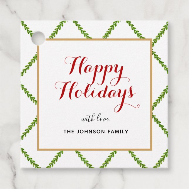 Étiquettes Cadeau Elégante aquarelle Trellis Happy Holiday carré (Devant)