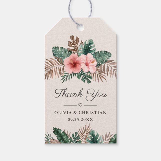 Étiquettes-cadeau Elégante aquarelle tropicale Mariage floral (Devant)