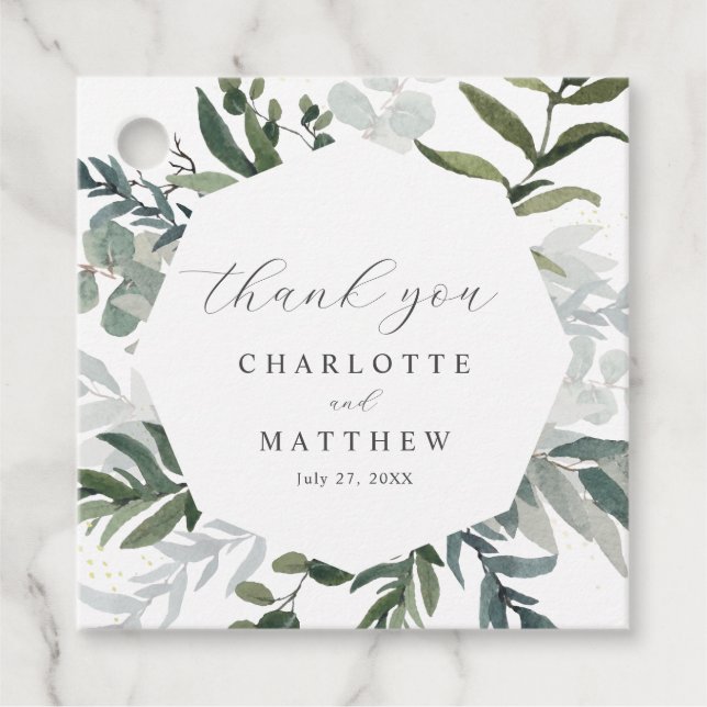 Étiquettes Cadeau Elégante aquarelle Verdure Merci Mariage (Devant)