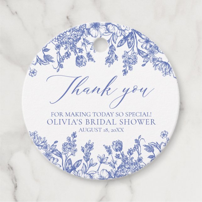 Étiquettes Cadeau Élégante Baby Shower Bleu Floral Victorien Françai (Devant)