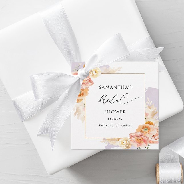 Étiquettes Cadeau Élégante Baby Shower de Mariage aux Fleurs de Pêch (Créateur téléchargé)