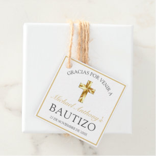 Étiquettes Cadeau Elegante Bautizo de Bebé Blanco Dorado