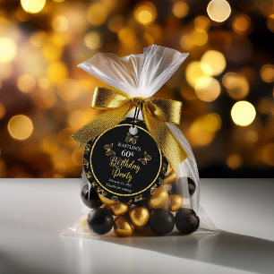 Étiquettes Cadeau Elégante Black Gold Butterflies 60e fête d'anniver