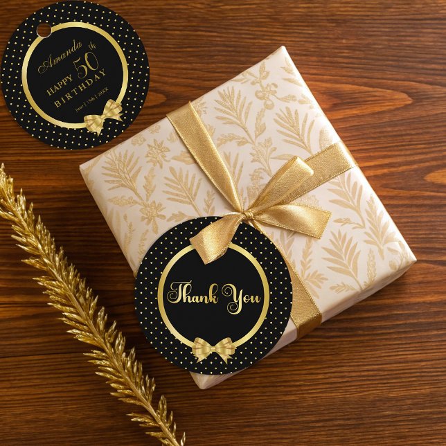 Étiquettes Cadeau Elégante Black & Gold Surprise fête d'anniversaire (Créateur téléchargé)
