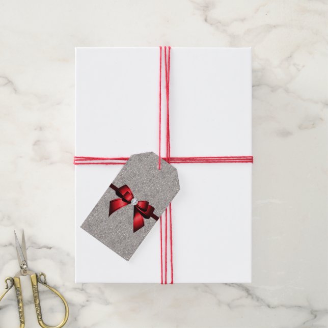 Étiquettes-cadeau Élégante Bow & Ribbon Sequins Glitzy (Avec de la ficelle)