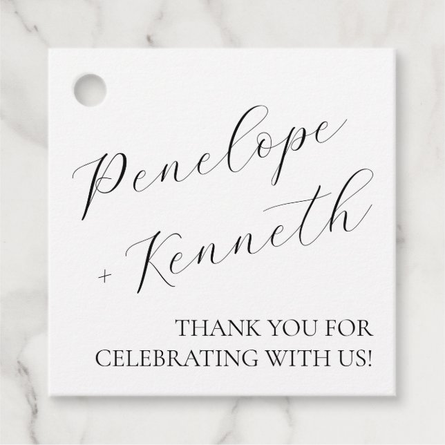 Étiquettes Cadeau Élégante calligraphie de script Mariage blanc pers (Devant)