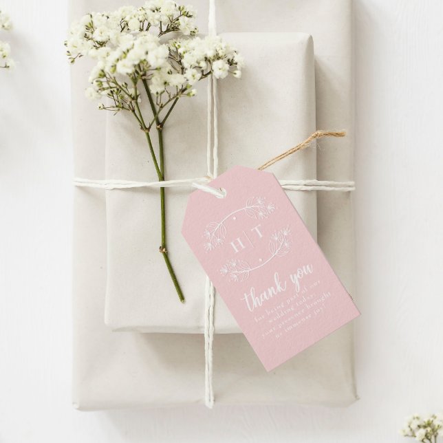 Étiquettes-cadeau Élégante calligraphie Monogramme Mariage rose (Créateur téléchargé)