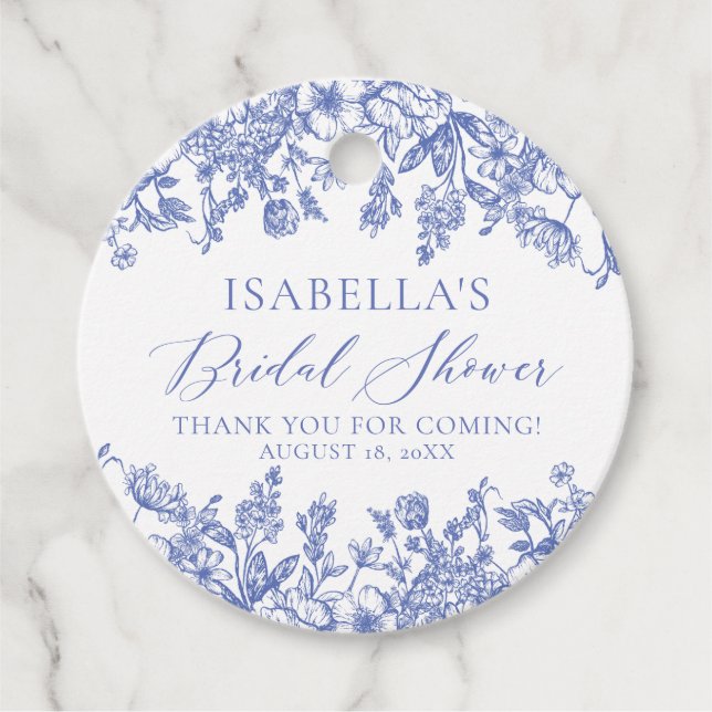 Étiquettes Cadeau Élégante Chinoise Fleurie Bleu Poussiéreux pour un (Devant)