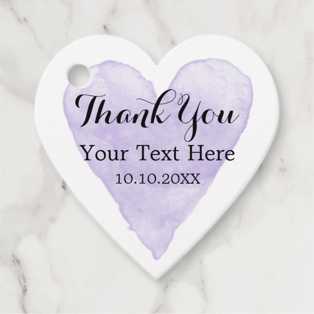 Étiquettes Cadeau Elégante couleur violet aquarelle amour forme coeu (Devant)