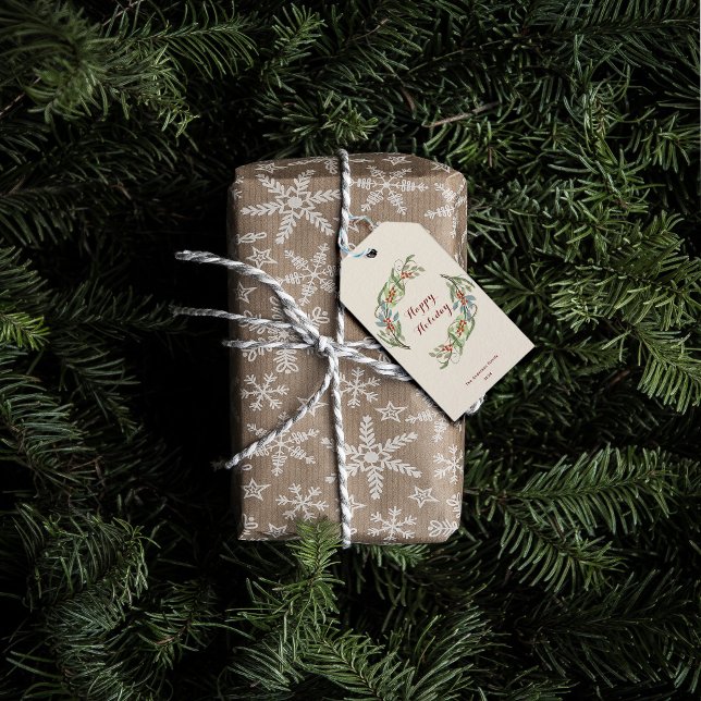 Étiquettes-cadeau Élégante couronne de Noël botanique Joyeux vacance (Créateur téléchargé)