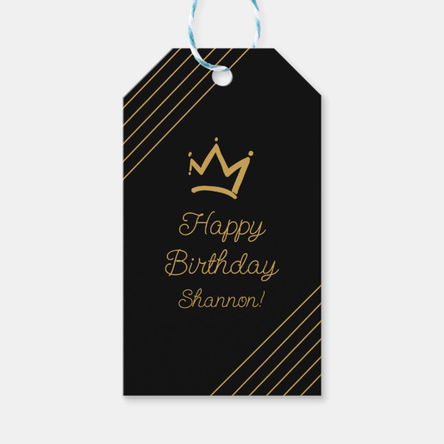 Étiquettes-cadeau Elégante couronne d'or noir (Devant)