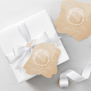 Étiquettes Cadeau Elégante crème Beige Aquarelle Mariage Monogramme