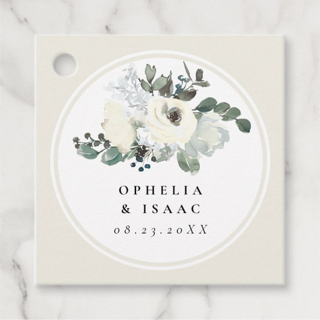Étiquettes Cadeau Elégante crème ivoire Aquarelle Florale (Devant)
