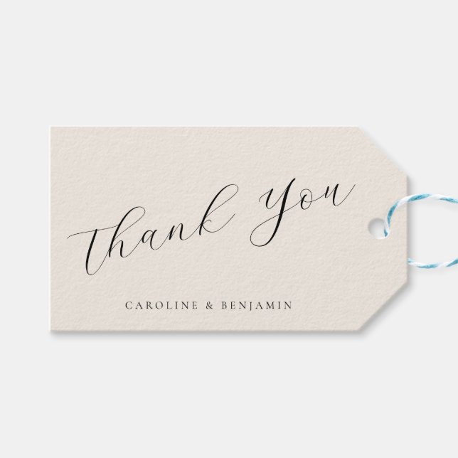 Étiquettes-cadeau Élégante crème ivoire Calligraphie Mariage Merci (Devant (Horizontal))