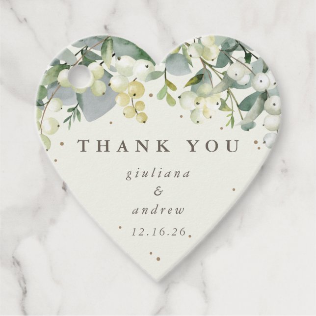 Étiquettes Cadeau Elégante crème Snowberry+Eucalyptus Mariage (Devant)