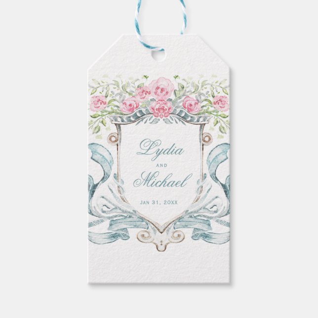 Étiquettes-cadeau Élégante crête Rose avec mâchoire | MARIAGE (Devant)