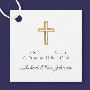 Étiquettes Cadeau Elégante Croix Bleue Boy First Communion