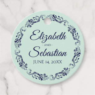 Étiquettes Cadeau Elégante dentelle Bordure Marine Bleu & Mint Vert