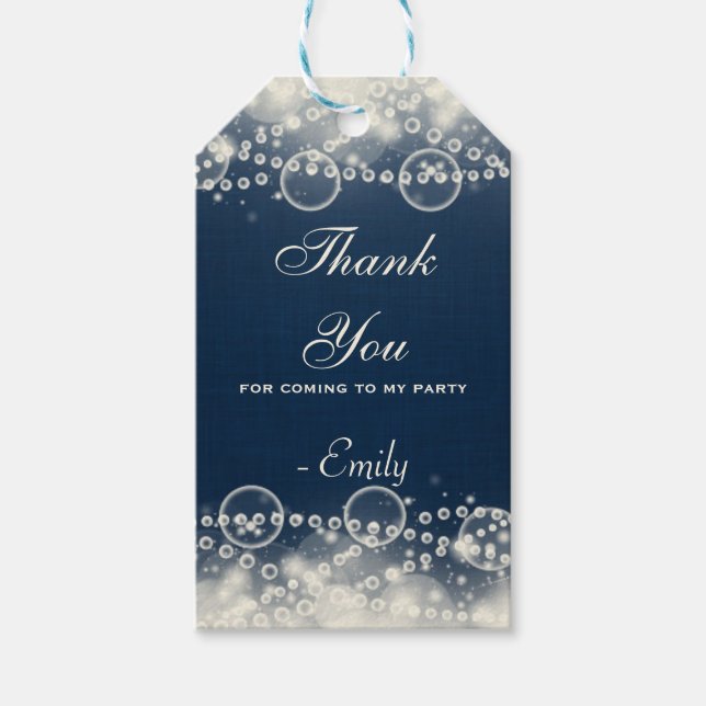 Étiquettes-cadeau Elégante dentelle et perles sur Merci bleu (Devant)