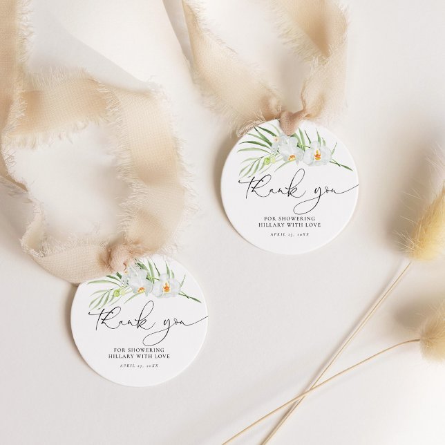 Étiquettes Cadeau Élégante douche de mariée à l'orchidée blanche (Créateur téléchargé)
