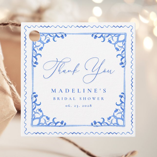 Étiquettes Cadeau Élégante douche nuptiale en carreaux bleus et blan (Créateur téléchargé)