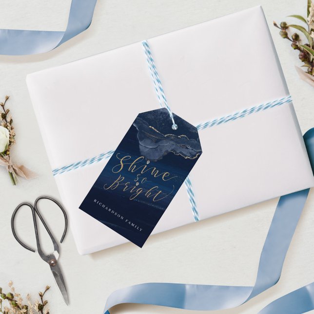 Étiquettes-cadeau Elégante encre couleur d'aquarelle marine et bijou (Créateur téléchargé)