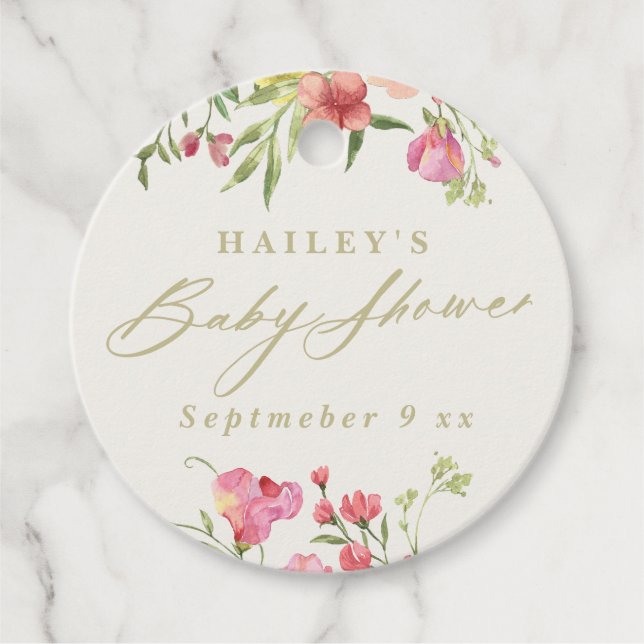 Étiquettes Cadeau élégante et délicate baby shower de mariage floral (Devant)