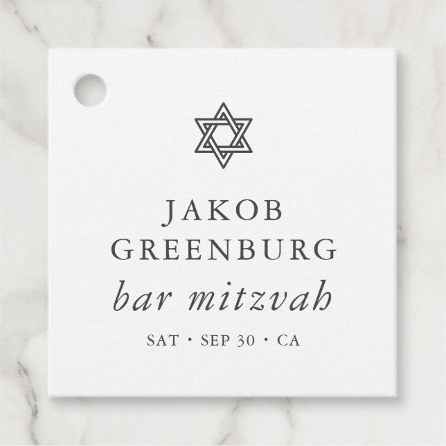 Étiquettes Cadeau Élégante étoile simple moderne de David Bar Mitzva (Devant)