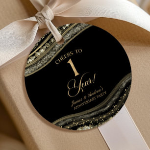 Étiquettes Cadeau Élégante fête d'anniversaire de 1 an en agate noir