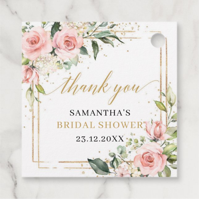 Étiquettes Cadeau Elégante Fête des mariées boho blush et or verdure (Dos)