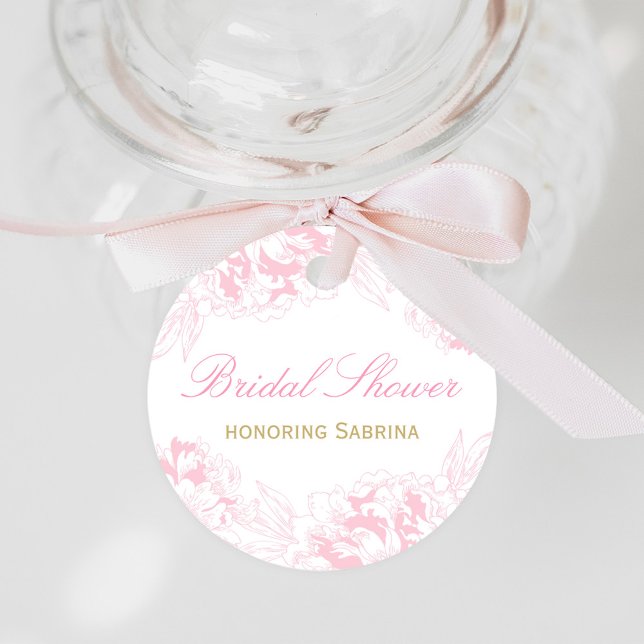 Étiquettes Cadeau Elégante Fête des mariées de pivoine rose or (Créateur téléchargé)