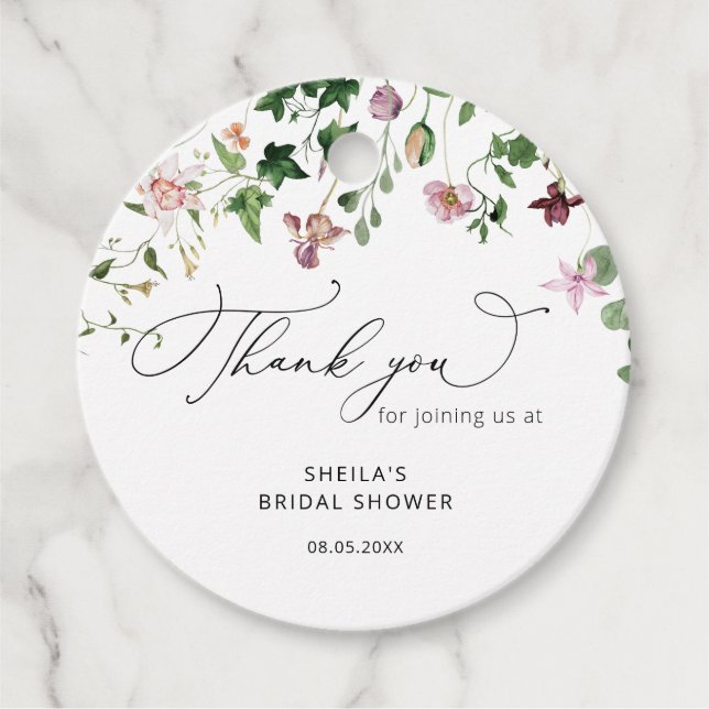 Étiquettes Cadeau Élégante Fête des mariées Fleur sauvage Favoriser  (Devant)