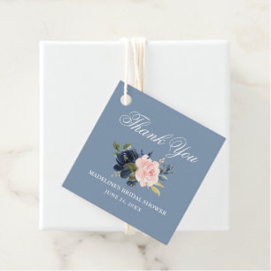 Étiquettes Cadeau Elégante Fête des mariées florale bleu rose Dusty