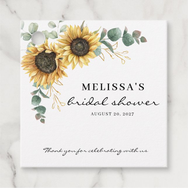 Étiquettes Cadeau Elégante Fête des mariées florale de tournesol Euc (Devant)