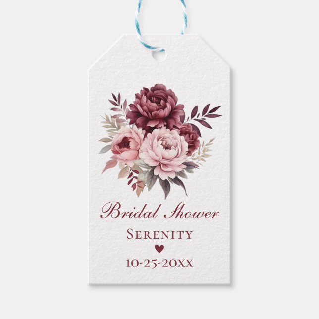 Étiquettes-cadeau Elégante Fête des mariées Florale rose Bourgogne (Devant)
