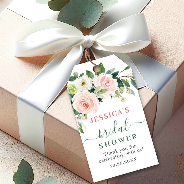 Étiquettes-cadeau Élégante Fête des mariées florale rose Eucalyptus (Créateur téléchargé)