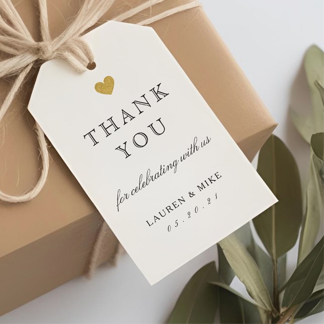Étiquettes-cadeau Élégante Fête des mariées Mariage Gold Heart (Créateur téléchargé)