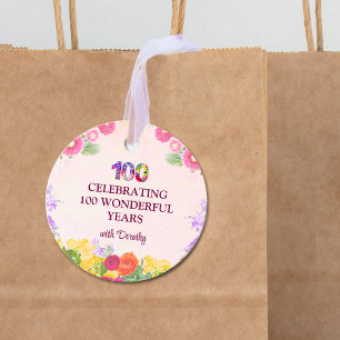 Étiquettes Cadeau Elégante Fête du 100e anniversaire / Pastel 100