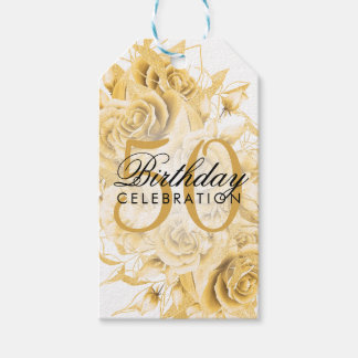 Étiquettes-cadeau Élégante fête du 50e anniversaire Floral Gold Blan