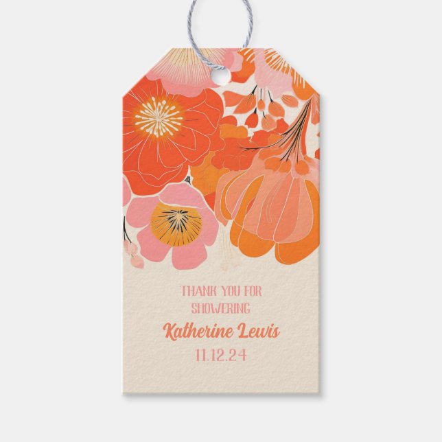 Étiquettes-cadeau Élégante fleur de coquelicot rose corail (Devant)