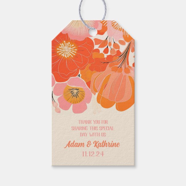 Étiquettes-cadeau Élégante fleur de coquelicot rose corail (Devant)