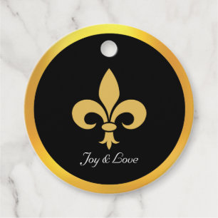 Étiquettes Cadeau Élégante Fleur de Lis dorée sur fond noir