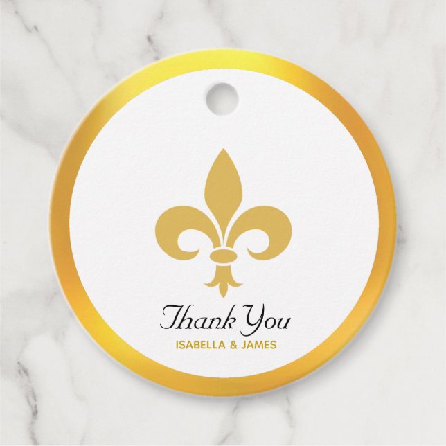 Étiquettes Cadeau Elégante Fleur de Lis sur Mariage Merci noir (Devant)