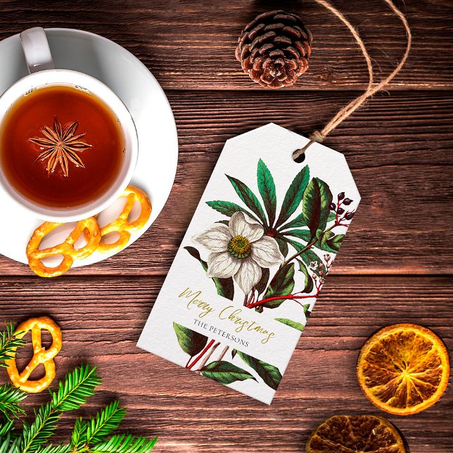 Étiquettes-cadeau Élégante Fleur Rose de Noël Vintage (Créateur téléchargé)