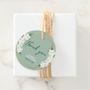 Étiquettes Cadeau Elégante Fleurs blanches Sage Green Gold Frame